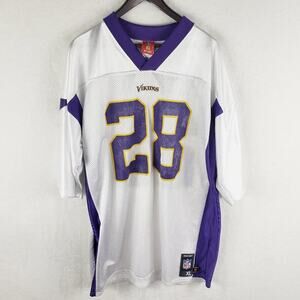 NFL Jersey Men XL Adrian Peterson #28 Minnesota Vikings White Purple Reebok